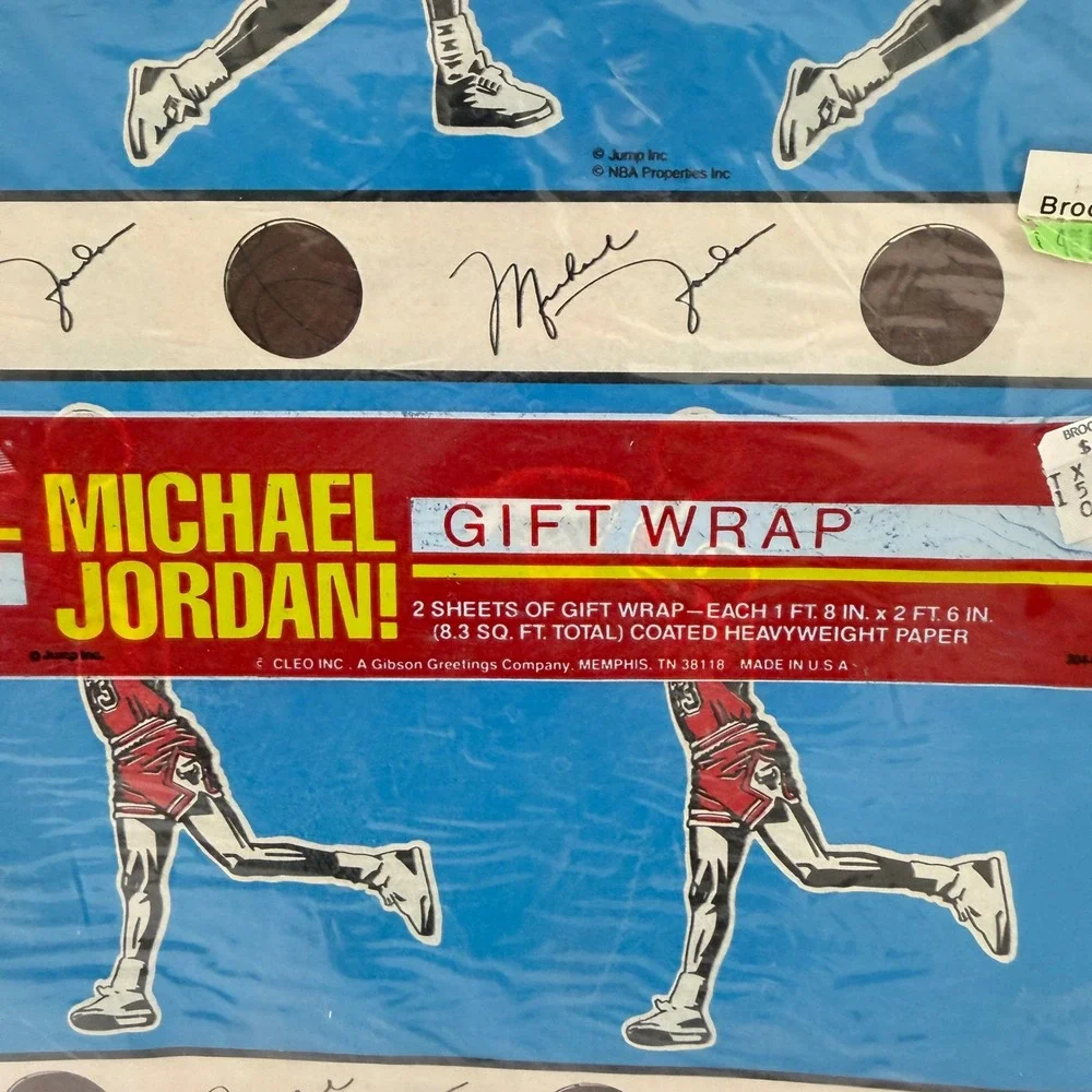 Cleo Michael Jordan Gift Wrap 2 Sheets Chicago Bulls NBA Vintage Sealed